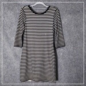 Express Dress M Black‎ White Striped Sequin Stretch Knit Coastal Nautical Preppy